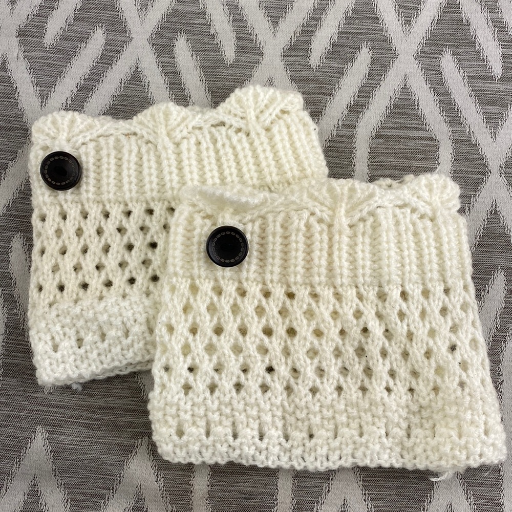 Ivory Knit Boot Cuffs with Black Button Detail